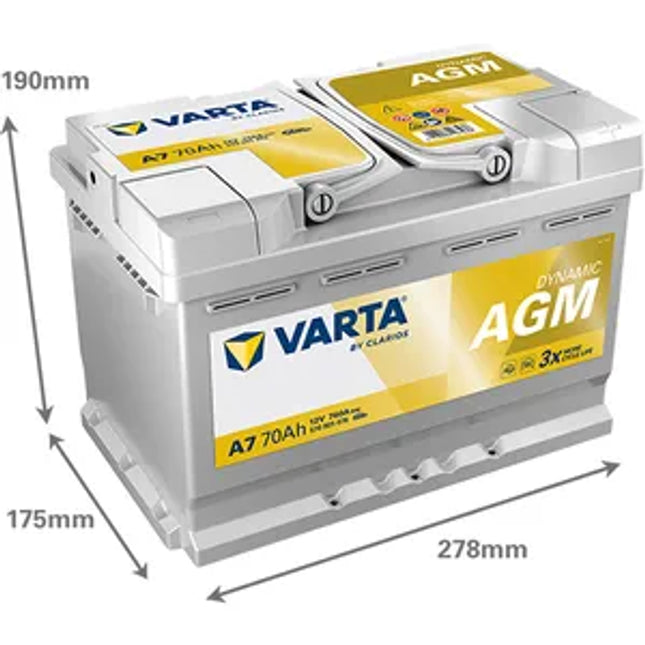 A7 Varta Dynamic AGM 096 Start Stop Car Battery 12V 70Ah (570901076) - Powerland.co.uk