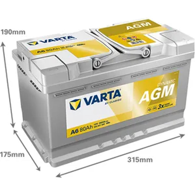 A6 Varta Dynamic AGM 110 Car Battery 12V 80Ah (580901080) - Powerland.co.uk