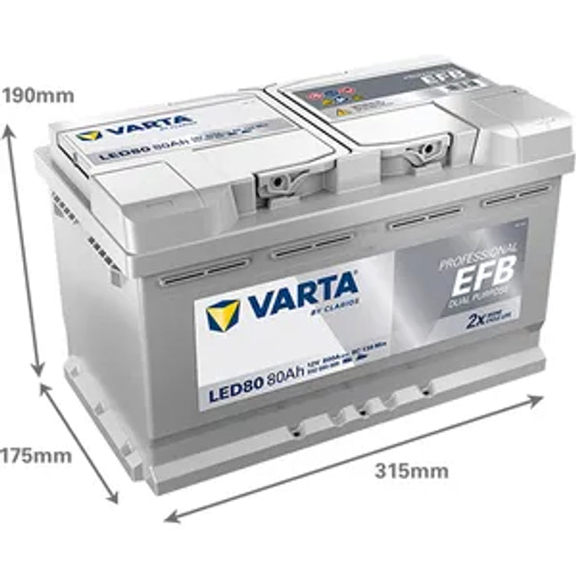 LED80 Varta Professional Dual Purpose EFB Leisure Battery 80Ah (930080080)