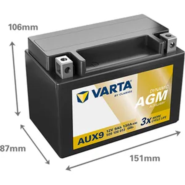 AUX9 Varta Dynamic AGM Auxiliary Car Battery 9Ah - Powerland.co.uk