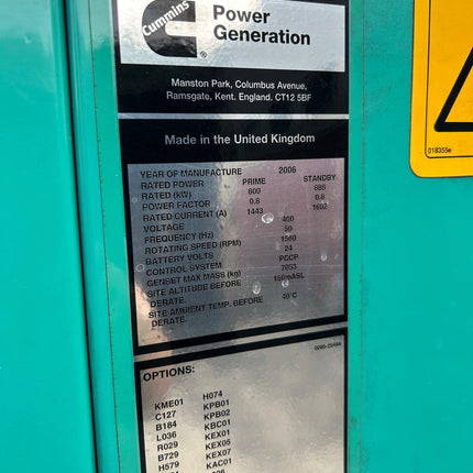 1000 kva (Prime) Cummins Generator