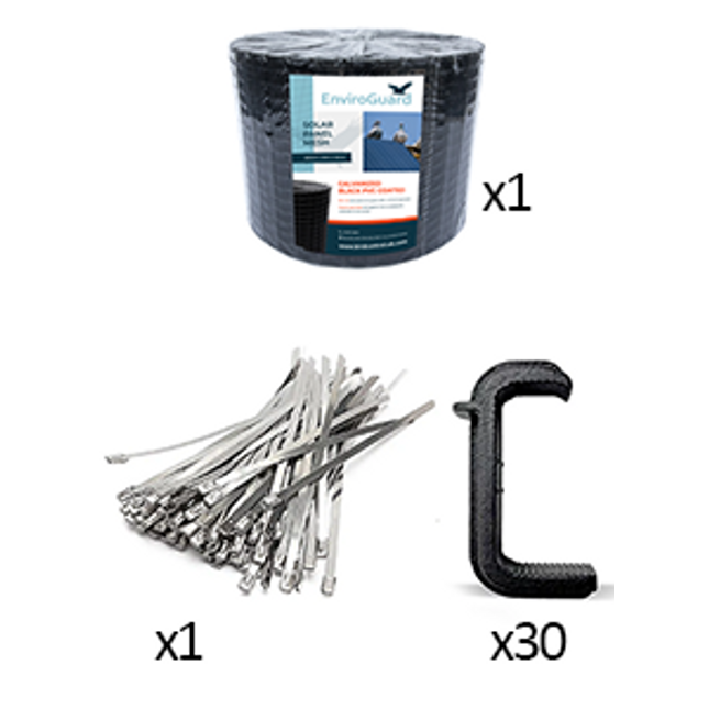 PVC Coated Mesh Bird Deterrent - 30m Roll 200 Black Clips & 20 SS Corner Ties