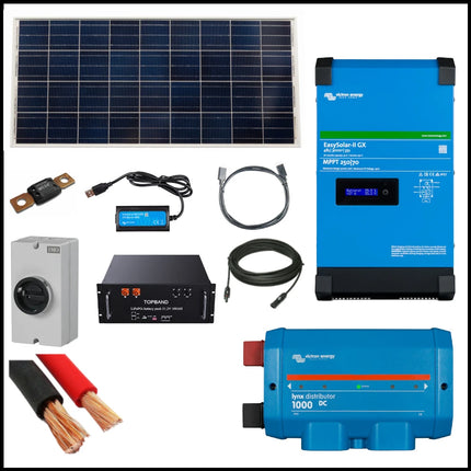 ESS Kit – Victron Energy 2.4kW Kit with 1.4kW Solar Array, 3000VA EasySolar-II and 5.1kWh Topband Li-PO4 Battery