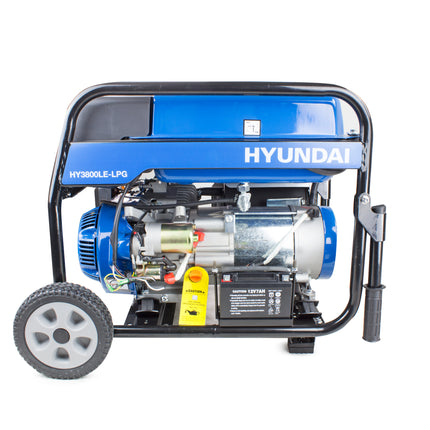 HY3800LE-LPG - 3.8kw driven by 7.5hp E-Start, wheel Kit, 230v, dual fuel (inc LPG) - Powerland Renewable Energy