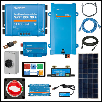 Off Grid Kit – 720W Mono Solar Panel with 1600VA Inverter Charger, SmartSolar MPPT 100/30 and wiring accessories