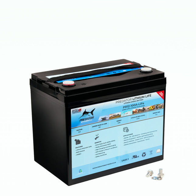 PR12-100A-LIFE Predator Batteries 12v 100Ah Lithium 4 LiFe Battery – 5 Year Guarantee – Built in BMS - Powerland.co.uk