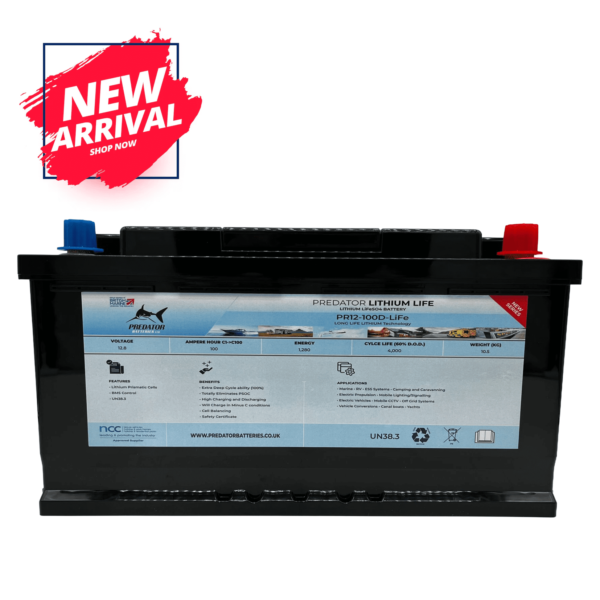 Predator Batteries 12v 100Ah Lithium 4 LiFe Battery – 5 Year Guarantee – Built in BMS - Powerland.co.uk