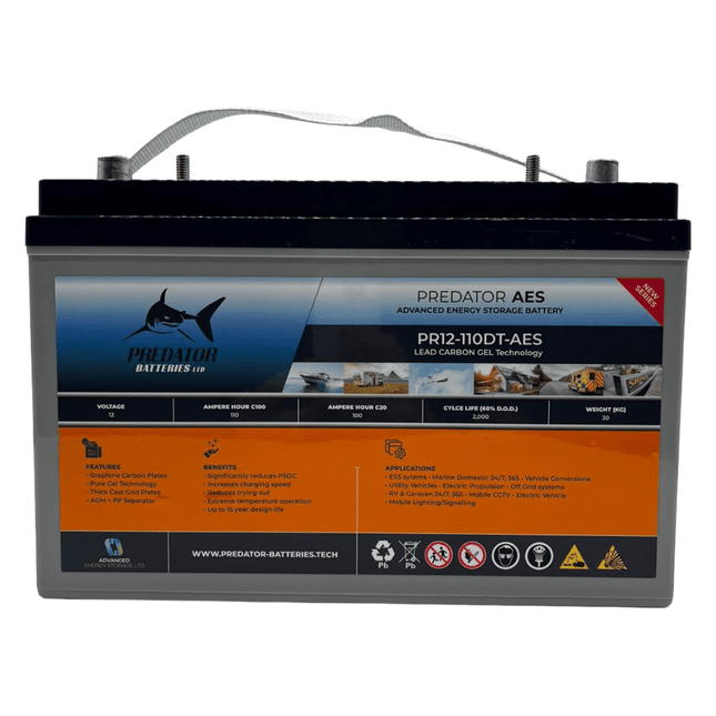 Predator Batteries 12v 110Ah AES Carbon Gel Battery – 5 Year Guarantee - Powerland.co.uk