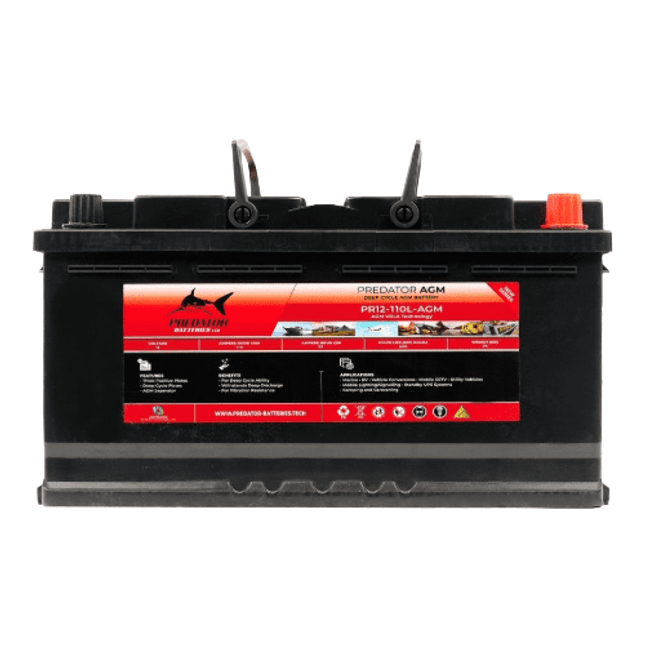 Predator Batteries 12v 110Ah AGM Battery – 3 Year Guarantee – Low Box Leisure Battery - Powerland.co.uk