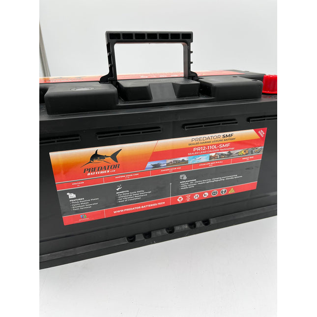 Predator Batteries 12v 110Ah SMF Sealed Lead Acid Flooded Battery – 2 Year Guarantee – Low Box Leisure Battery - Powerland.co.uk