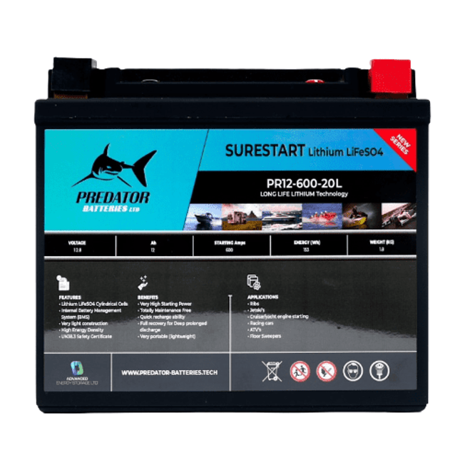 Predator Batteries 12Ah 600CCA Lithium Sure Start Battery – 3 Year Guarantee - Powerland.co.uk