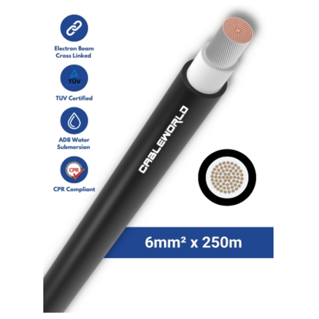 Elettro Brescia 6mm2 single-core DC cable 250m - Black