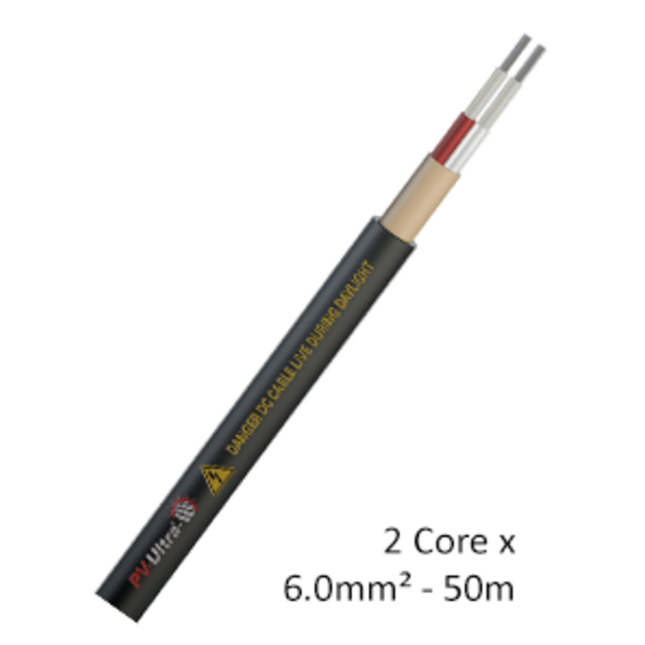 6mm2 Two Core DC Cable 50m - Red and Black