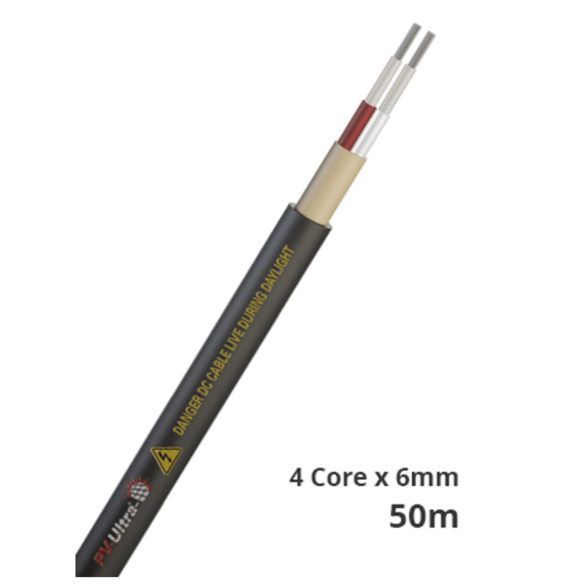 6mm2 Four Core DC Cable 50m - Two Red and Two Black