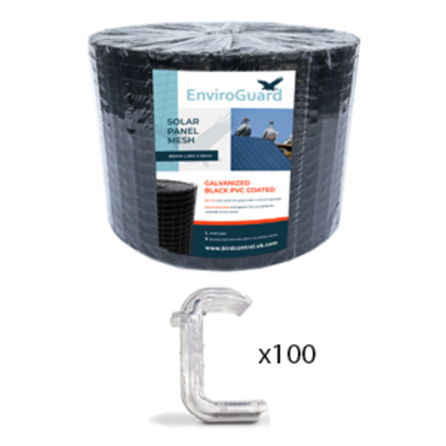 PVC Coated Solar Mesh Bird Deterrent - 30m Roll with 100 Black ClipsPVC Coated Solar Mesh Bird Deterrent - 30m Roll with 100 Black Clips