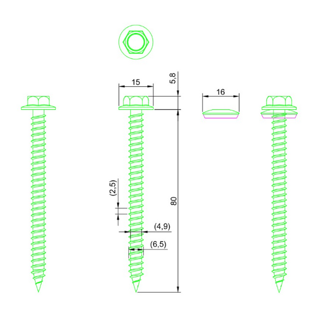 Fastensol Roof Hook Wood Screw 6.3* 80mm
