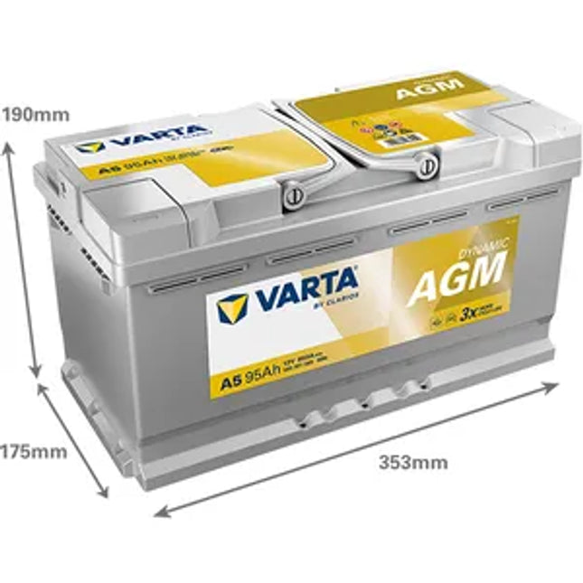 A5 VARTA SILVER DYNAMIC 019 AGM CAR BATTERY 12V 95AH (595901085) - Powerland.co.uk