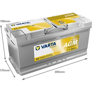 A4 Varta Dynamic AGM 020 Car Battery 12V 105Ah (605901095) - Powerland.co.uk