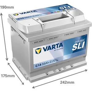 Type 027 Varta Dynamic SLI Car Battery 12V 56Ah (Short Code: C14) Varta DIN: 556 400 048) - Powerland.co.uk