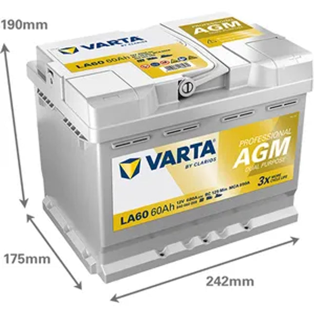 LA60 VARTA DUAL PURPOSE AGM LEISURE BATTERY 840 060 068