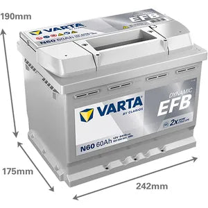 N60 D53 Varta Dynamic EFB Start-Stop Car Battery 12V 60Ah (560500064) (027 EFB) - Powerland.co.uk