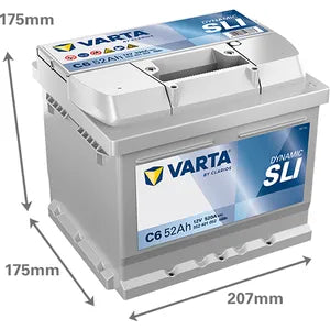 C6 Varta Dynamic SLI Car Battery 12V 52Ah - Type 063 - 552 401 052 - Powerland.co.uk