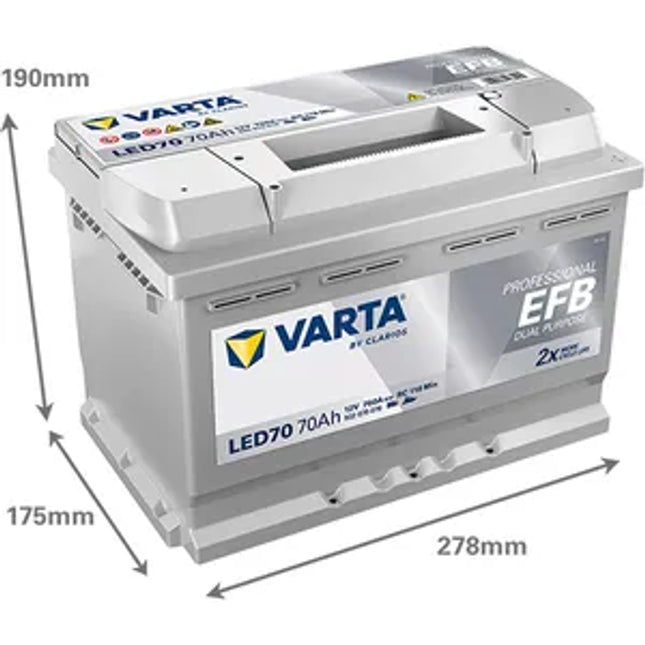LED70 VARTA PROFESSIONAL DUAL PURPOSE EFB LEISURE BATTERY 70AH (930070076) LFD75