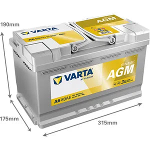 A6 Varta Dynamic AGM 110 Car Battery 12V 80Ah (580901080) - Powerland.co.uk
