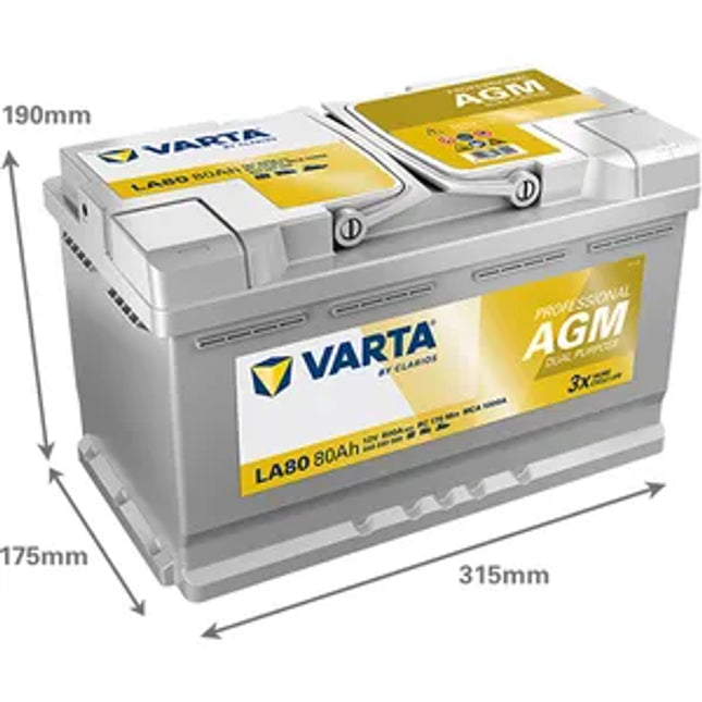 LA80 VARTA DUAL PURPOSE AGM LEISURE BATTERY 840 080 080