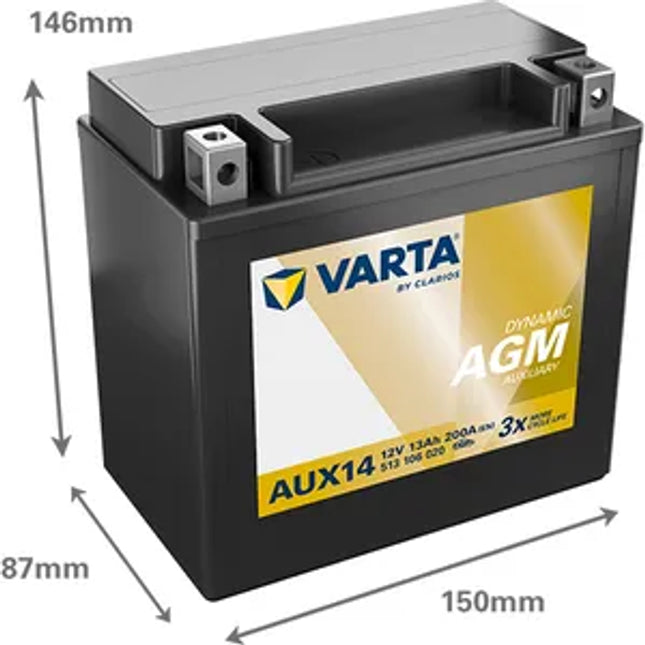 AUX14 Varta Dynamic AGM Auxiliary Car Battery 13Ah - Powerland.co.uk