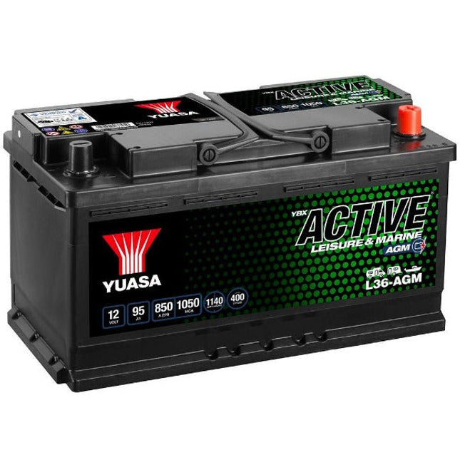 L36-AGM YUASA LEISURE BATTERY 12V 95AH CCA (EN) 850A-Powerland