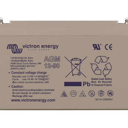 Victron Energy 12V/90Ah AGM Deep Cycle Battery (BAT412800085) (M6)-Powerland