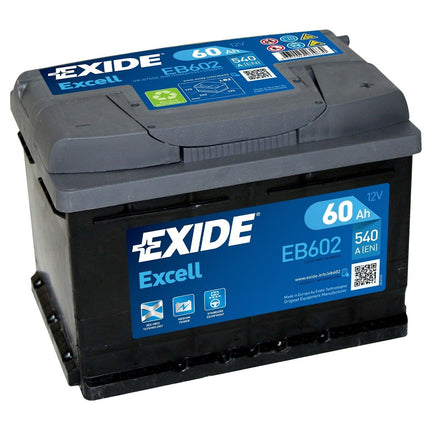 075SE EXIDE EXCELL CAR BATTERY EB602 12V 60AH CCA (EN) 540A-Powerland