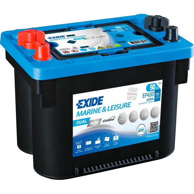 EXIDE EP450 DUAL AGM BATTERY 12V 50Ah 750CCA-Powerland