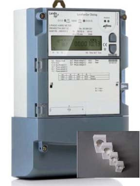 Landis L&G 3-ph generation meter ZMD410 200A (1 pulse/kWh) with Current Transformers